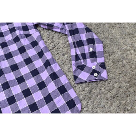Talbots Petite PS Purple Plaid Button-Up Cotton Blend Top Long Sleeve - Picture 6 of 7